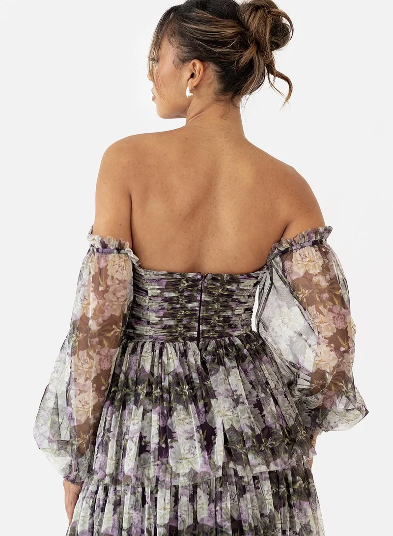 انايا ويذ لوف Mesh Ruffle Detail Off Shoulder Tiered Maxi Dress