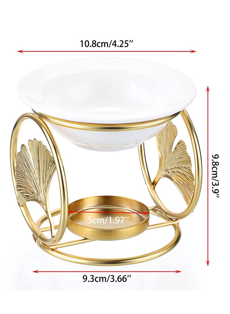Captaintech Metal Wax Melt Burner, Essential Oil Burner with Ceramic Dish, Decorative Aroma Diffuser Tealight Candle Burner for Wax Melting, Perfect for Decorating Living room, Bedroom, Kitchen (Gold) - Image 4