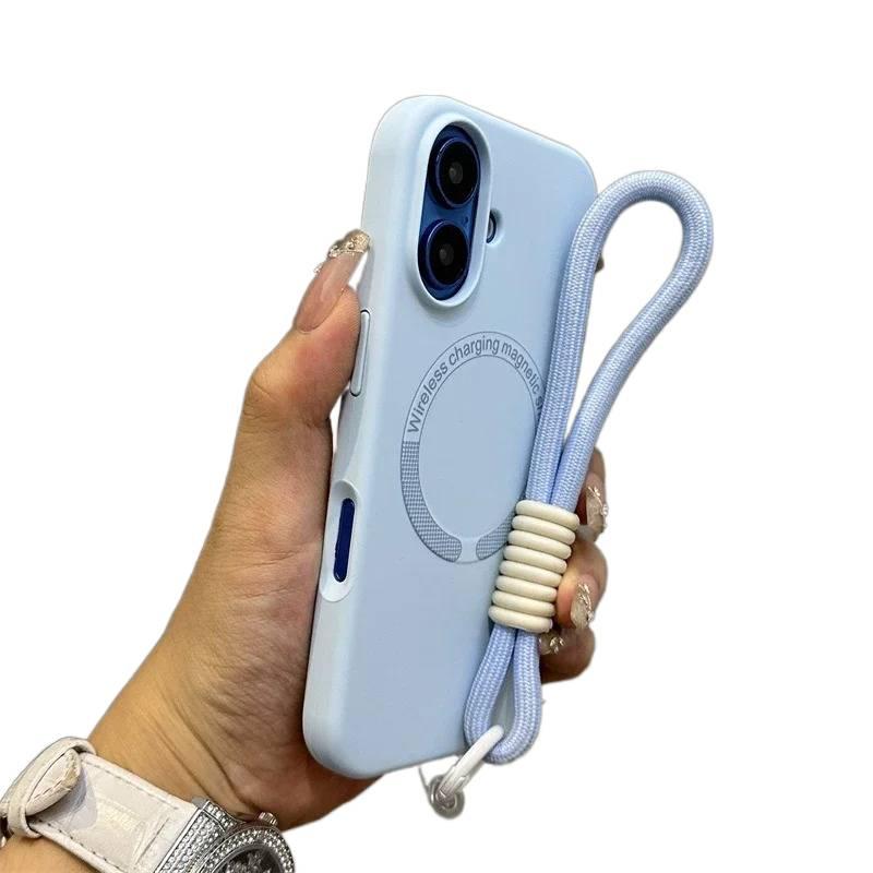 MS غطاء MagSafe بسيليكون لـ iPhone 14 / 14 Plus / 14 Pro / 14 Pro Max مع مغناطيس قوي وملمس ناعم مع سيليكون سائل مع حبل معصم باللون أزرق مغناطيسي من السيليكون باللون الأزرق - Image 1