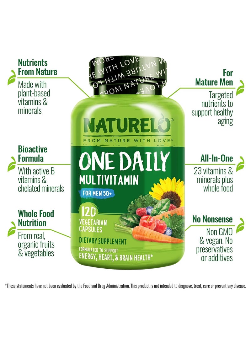 NATURELO - One Daily Multivitamin for Men 50+ Dietary Supplement Formulated to Support Energy, Heart & Brain Health - 120 Capsules - Image 1