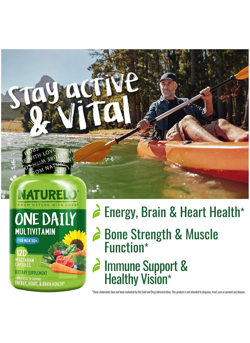 NATURELO - One Daily Multivitamin for Men 50+ Dietary Supplement Formulated to Support Energy, Heart & Brain Health - 120 Capsules - Image 1