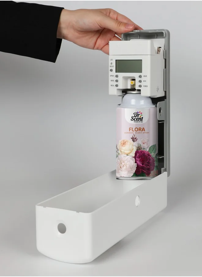Dr Scent Dr Scent Breeze of Joy, Combo | Automatic Air Freshener Spray Dispenser LCD with 300 ml Aerosol Spray Refill | Long-Lasting Fragrance for Home & Office. (Flora)