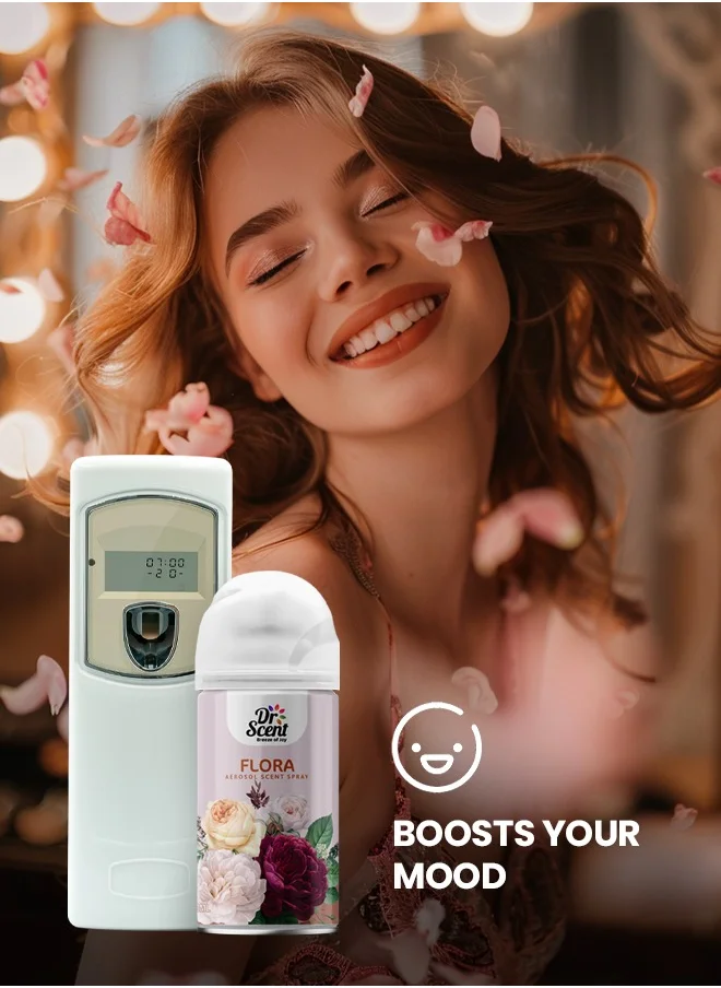 Dr Scent Dr Scent Breeze of Joy, Combo | Automatic Air Freshener Spray Dispenser LCD with 300 ml Aerosol Spray Refill | Long-Lasting Fragrance for Home & Office. (Flora)