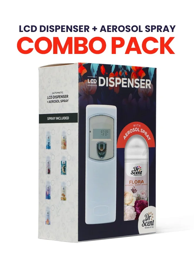 Dr Scent Dr Scent Breeze of Joy, Combo | Automatic Air Freshener Spray Dispenser LCD with 300 ml Aerosol Spray Refill | Long-Lasting Fragrance for Home & Office. (Flora)