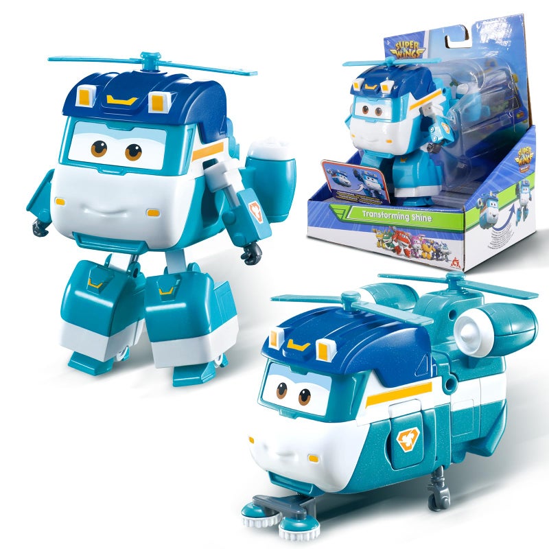 Super Wings Toys Shine Transforming Toys 5 Inch Season 7 New Character Airplane Toy for Kids 35 Years Old Real Mobile Wheels Birthday Party Supplies for Preschool Boys and Girls Blue - Image 2