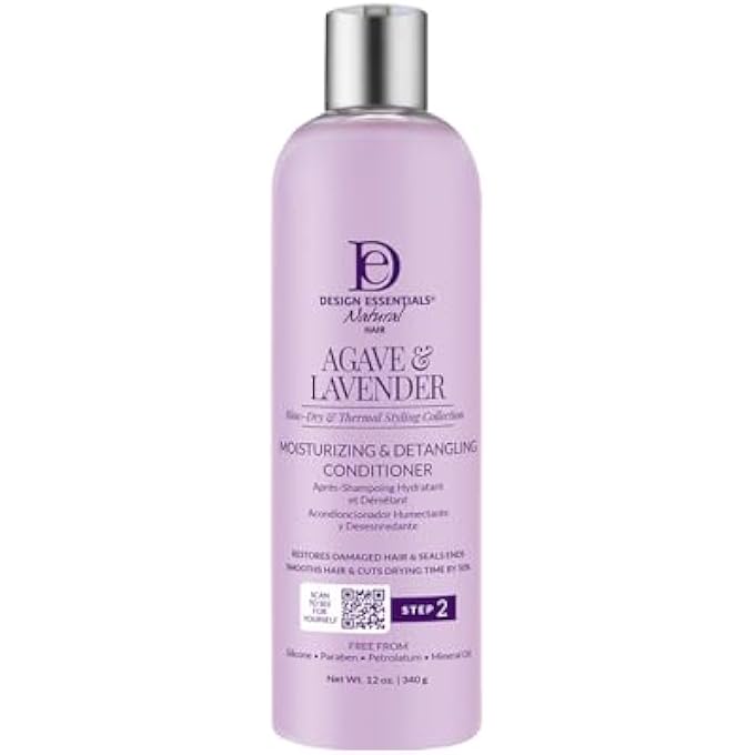 Design Essentials بلسم مرطب ومزيل تشابك الشعر بالأغاف واللافندر - مجموعة تجفيف الشعر والضغط الحريري - 12 أونصة - Image 1