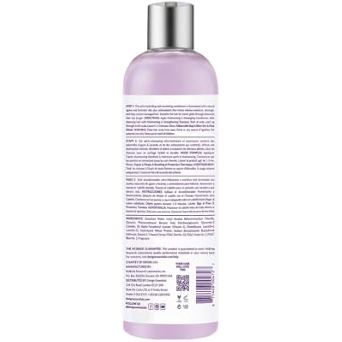 Design Essentials بلسم مرطب ومزيل تشابك الشعر بالأغاف واللافندر - مجموعة تجفيف الشعر والضغط الحريري - 12 أونصة - Image 2