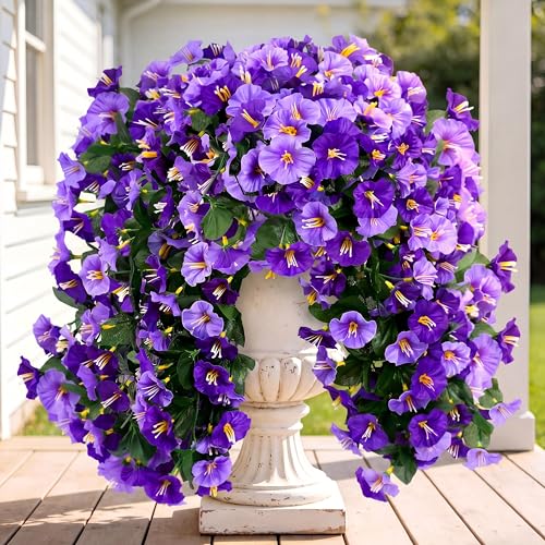 Sggvecsy Artificial Fake Hanging Flowers Plants Outdoor Outside Spring Summer Decoration 2PCS Faux Silk UV Resistant Morning Glory Trailing Vines for Home Porch Patio BalconyPurple Light Purple - Image 1