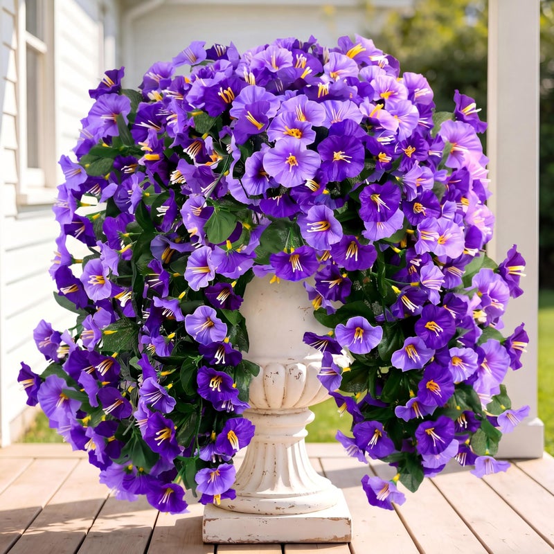 Sggvecsy Artificial Fake Hanging Flowers Plants Outdoor Outside Spring Summer Decoration 2PCS Faux Silk UV Resistant Morning Glory Trailing Vines for Home Porch Patio BalconyPurple Light Purple - Image 2