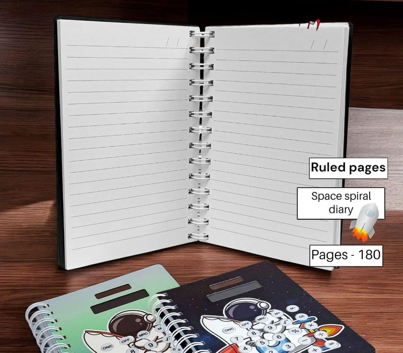 Tera13 Notebook Dairy For Kids, Space Diary For Boys, Writing Notepad, Calculator Kids Diary, Birthday Return Gifts Ruled 180 Pages Space Theme Calculator Notebook - Image 5