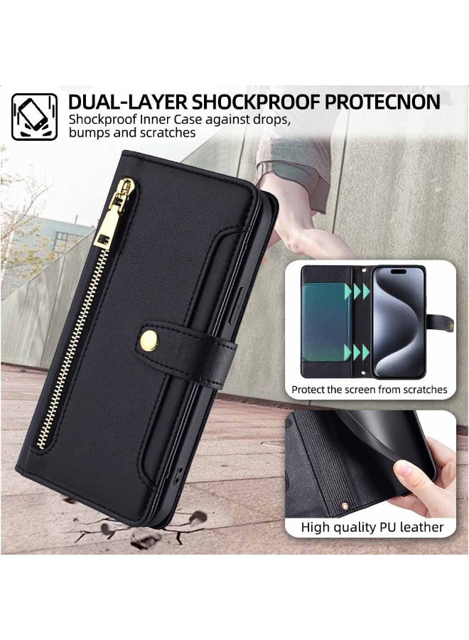 Wallet Case for OnePlus ACE 5/ACE 5 Pro 5G, Flip Folio Leather Zipper Wallet Case with Adjustable Crossbody Lanyard Wristband Card Holder Holder for OnePlus ACE 5/ACE 5 Pro 5G
