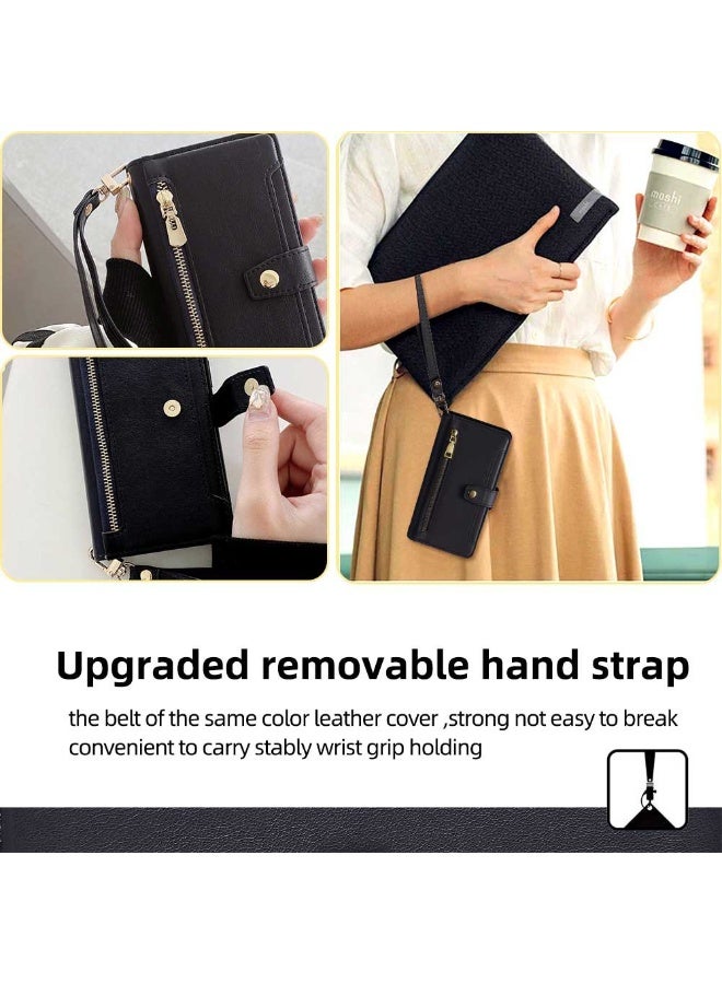 Wallet Case for OnePlus ACE 5/ACE 5 Pro 5G, Flip Folio Leather Zipper Wallet Case with Adjustable Crossbody Lanyard Wristband Card Holder Holder for OnePlus ACE 5/ACE 5 Pro 5G