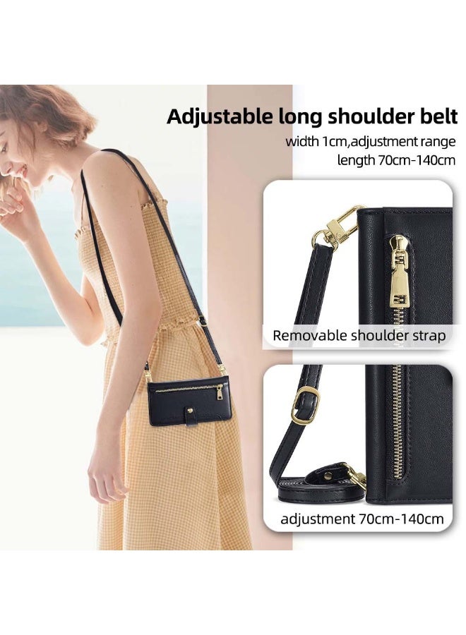 Wallet Case for OnePlus ACE 5/ACE 5 Pro 5G, Flip Folio Leather Zipper Wallet Case with Adjustable Crossbody Lanyard Wristband Card Holder Holder for OnePlus ACE 5/ACE 5 Pro 5G