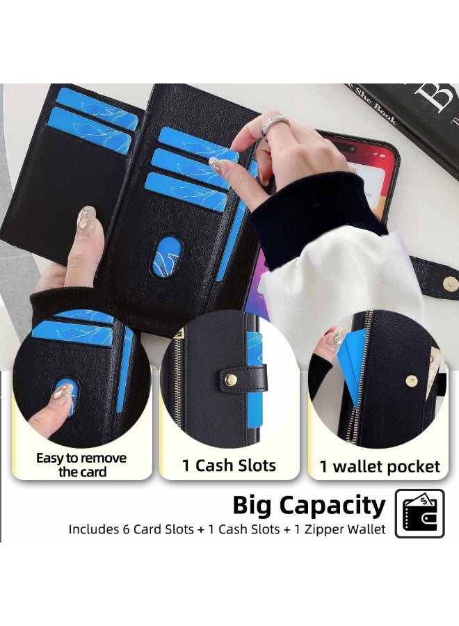Wallet Case for OnePlus ACE 5/ACE 5 Pro 5G, Flip Folio Leather Zipper Wallet Case with Adjustable Crossbody Lanyard Wristband Card Holder Holder for OnePlus ACE 5/ACE 5 Pro 5G