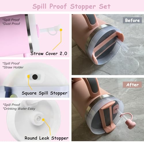 vikgle Stanley Cup Accessories Set,Including 2 Pcs 0.4in Straw Cover, 1 Silicone Spill-Proof Stopper Set of 3, 1 Cute Flower Handle Charm, 1 Silicone Boot Fits Stanley 40&30 Oz Tumbler (Lavender Pink) - Image 5