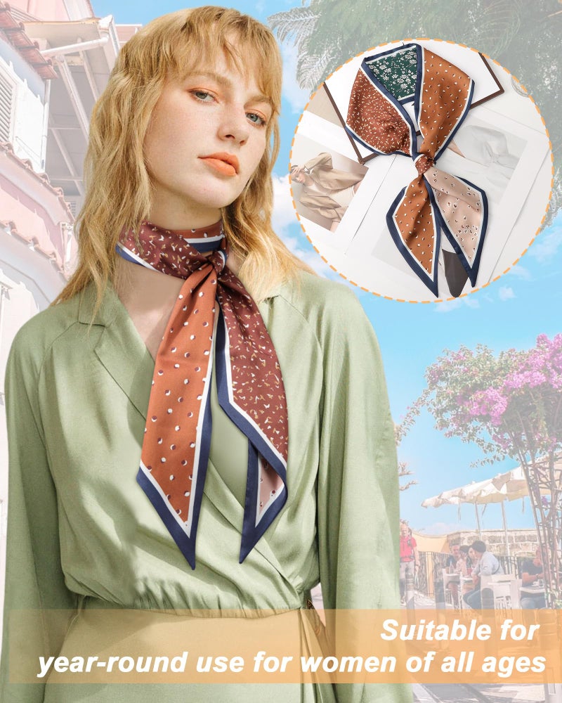 CHLINS Satin Scarf Hair Scarf for Women Neck Scarf Printed Head Wrap Lightweight Handbag Head Scarf 57 * 5.5 Inches (Florl(navy blue + brown)) - Image 3