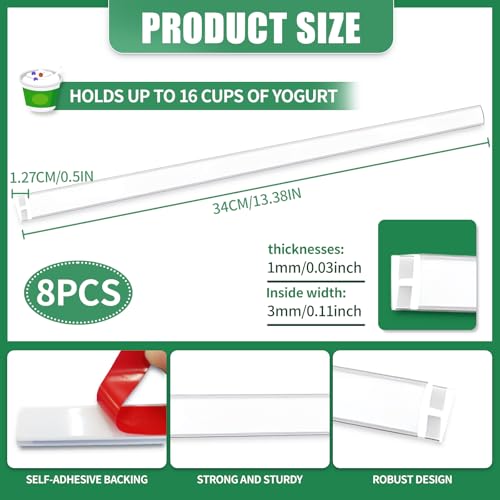 FUYITE 8 Pack Yogurt Organizer for Fridge, Holder With Adhesive Tapes for 3.75 Inch Greek and Vegan Yogurt - Image 2