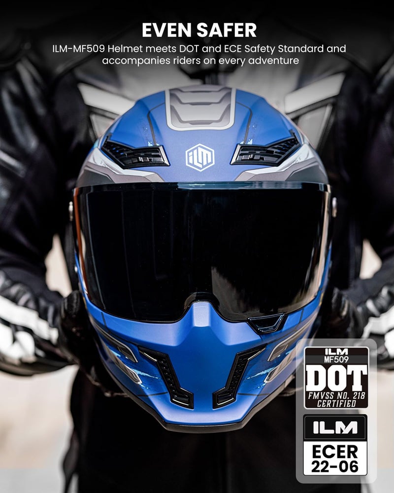 ILM Motorcycle Helmets for Adult Men Women Full Face DOT ECE Powersports Dual Visor Street Racing Helmet with Pinlock Cascos para Motos Model MF509 (Cyborg Blue, XL) - Image 2