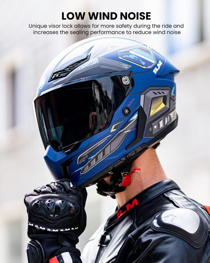 ILM Motorcycle Helmets for Adult Men Women Full Face DOT ECE Powersports Dual Visor Street Racing Helmet with Pinlock Cascos para Motos Model MF509 (Cyborg Blue, XL) - Image 3