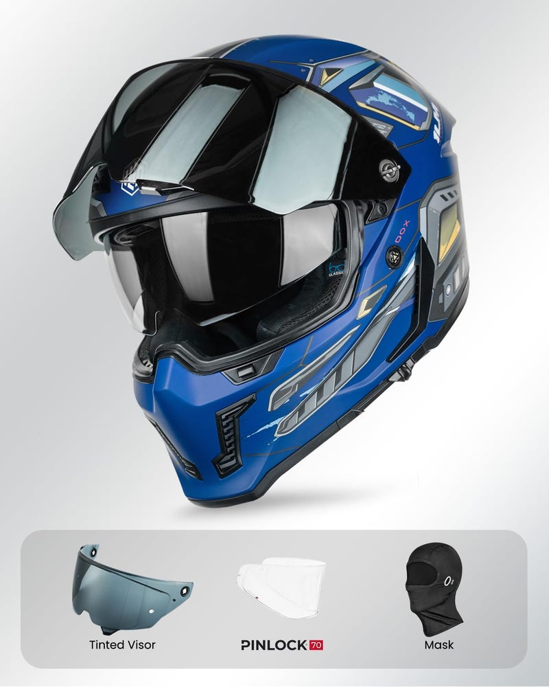 ILM Motorcycle Helmets for Adult Men Women Full Face DOT ECE Powersports Dual Visor Street Racing Helmet with Pinlock Cascos para Motos Model MF509 (Cyborg Blue, XL) - Image 4