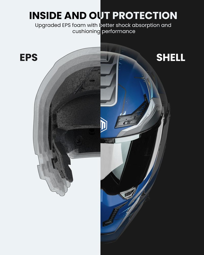 ILM Motorcycle Helmets for Adult Men Women Full Face DOT ECE Powersports Dual Visor Street Racing Helmet with Pinlock Cascos para Motos Model MF509 (Cyborg Blue, XL) - Image 5