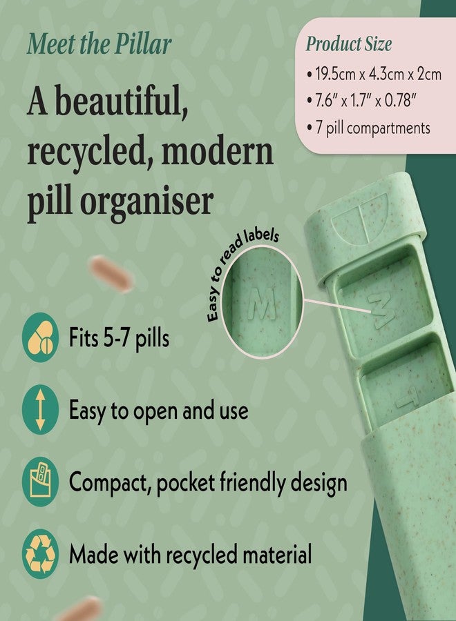 SEQUENCE Pillar - 7-Day Pill Organizer | Weekly Medicine Pill Container Travel Box - Aesthetic Medication Holder - Stylish Travel Pill Case - Cute Small Medication Organizer 7 Day for Women (Sage Green) - Image 3