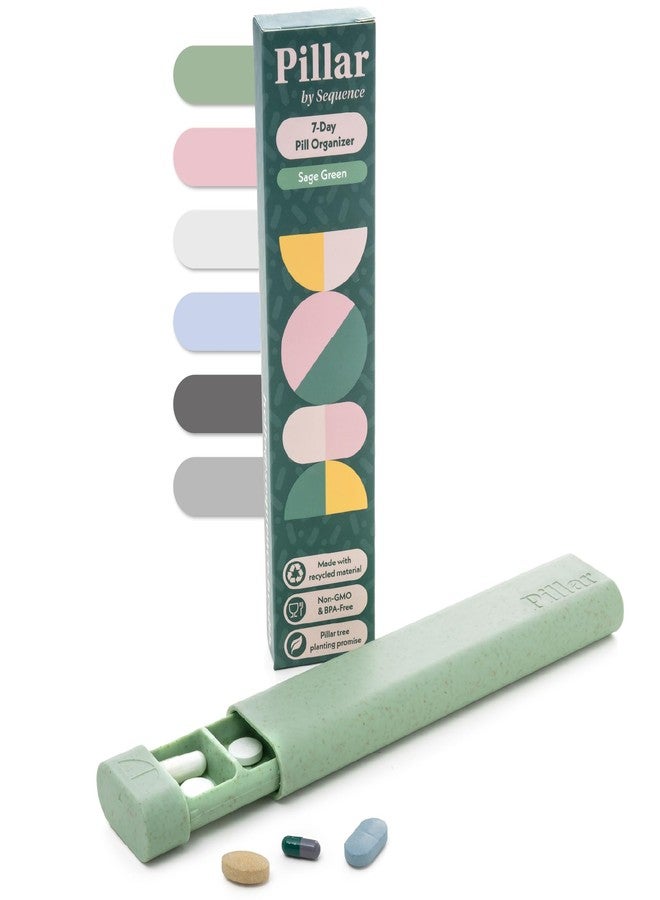 SEQUENCE Pillar - 7-Day Pill Organizer | Weekly Medicine Pill Container Travel Box - Aesthetic Medication Holder - Stylish Travel Pill Case - Cute Small Medication Organizer 7 Day for Women (Sage Green) - Image 1