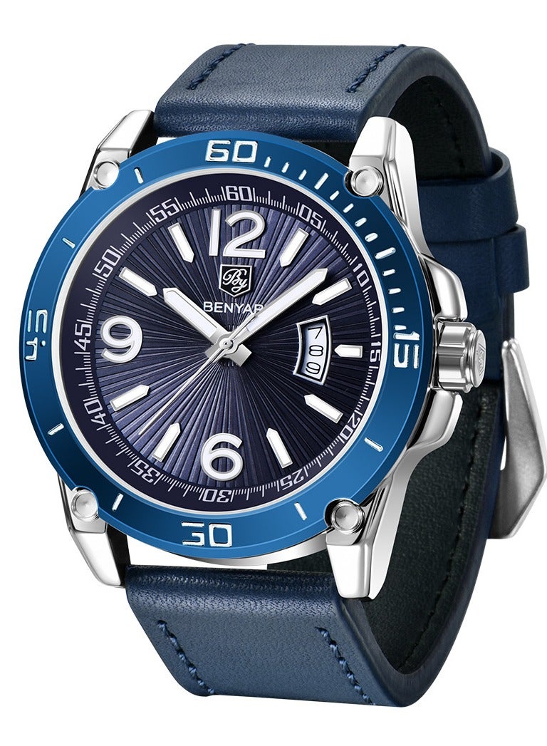 BENYAR Watches for Men Luxury Quartz Water Resistant Watch Men's Analog Genuine Leather Strap Gift for Men  - Image 1