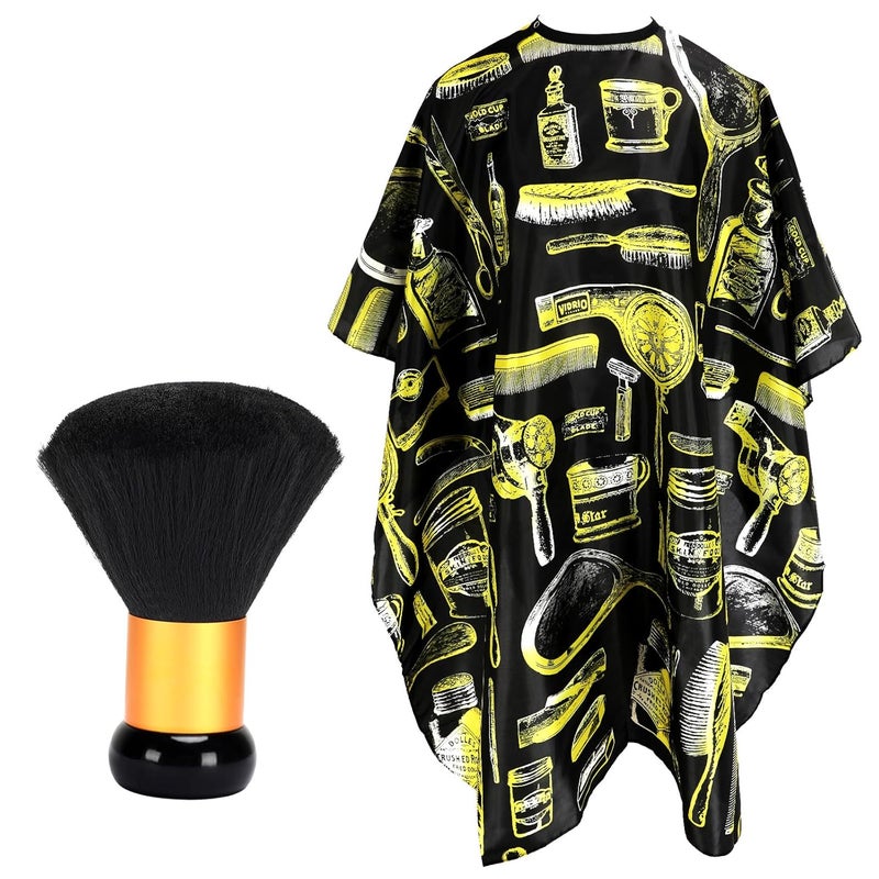 FEBSNOW FEBSNOW Hair Cutting Cape Kit,Professional Barber Cape with Neck Duster Brush for Adults Waterproof Salon Cape with Adjustable Closure Snap Salon Barber Supplies 47x55 Inches(Yellow Printed Pattern) 