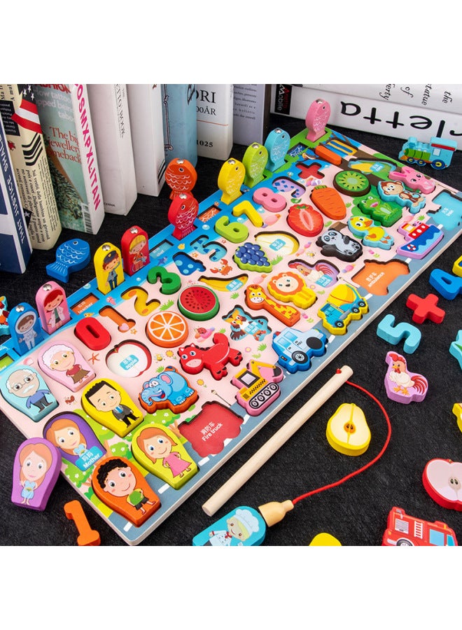 Children's Digital Alphabet Matching Board Macaron Magnetic Fishing Game Wooden Logarithmic Board Educational Toys Wholesale-Color:Traffic Logarithmic Board - Image 4