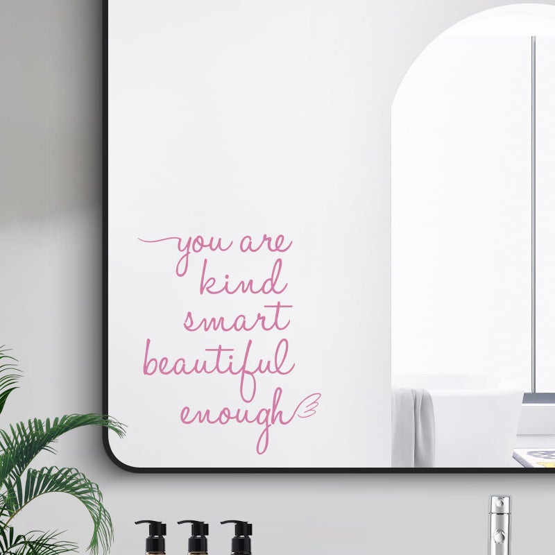 JINGIHE Affirmation Stickers You are Kind Smart Beautiful Enough, Mirror Wall Decor for Bathroom, Vinyl Peel and Stick Wall Decals for Home Decor Living Room Bedroom Girl Home Decoration (Pink) - Image 1