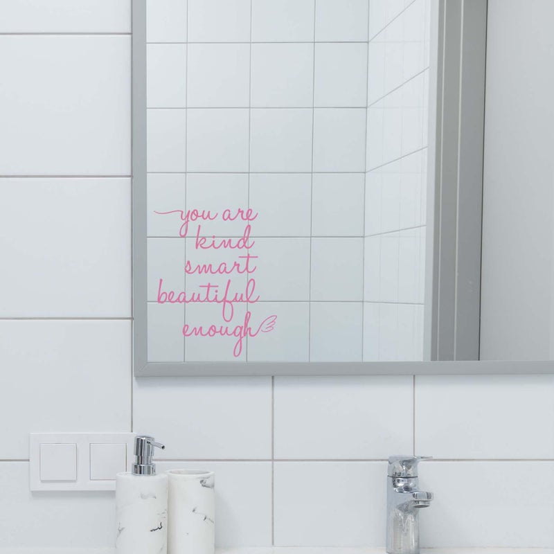 JINGIHE Affirmation Stickers You are Kind Smart Beautiful Enough, Mirror Wall Decor for Bathroom, Vinyl Peel and Stick Wall Decals for Home Decor Living Room Bedroom Girl Home Decoration (Pink) - Image 3