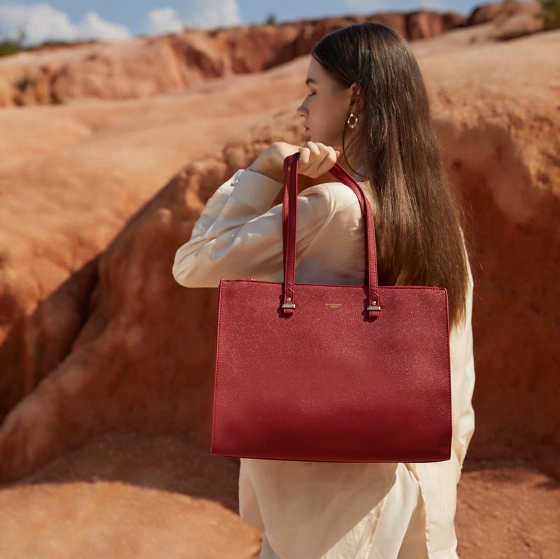 David Jones - Women's Large Size XL Tote Handbag - Shoulder Bag School Work Business A4 Size - Faux Leather Shopper Long Handle Computer Bag, Black, One size - Image 2