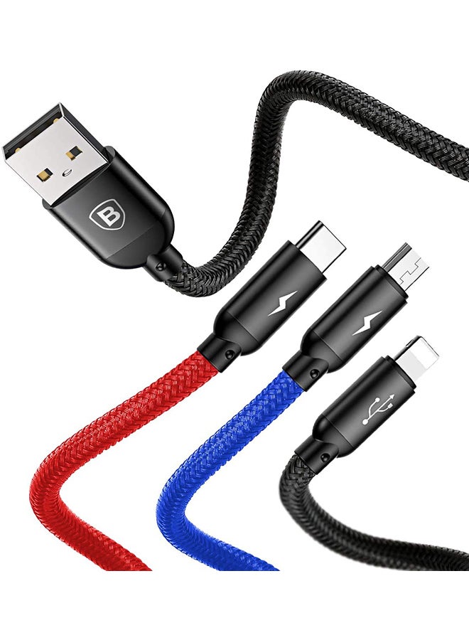 بيسوس كابل شحن برايماري سيريس 3 في 1 Type-C وLightning ومايكرو USB بطول 30 سم أسود / أحمر / أزرق - Image 3