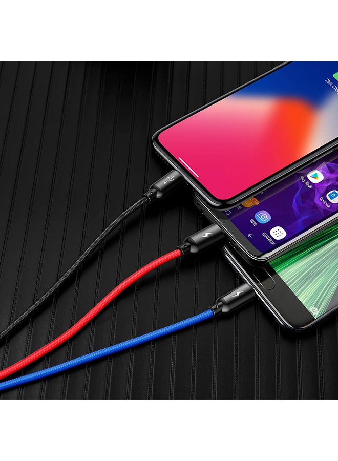 بيسوس كابل شحن برايماري سيريس 3 في 1 Type-C وLightning ومايكرو USB بطول 30 سم أسود / أحمر / أزرق - Image 5
