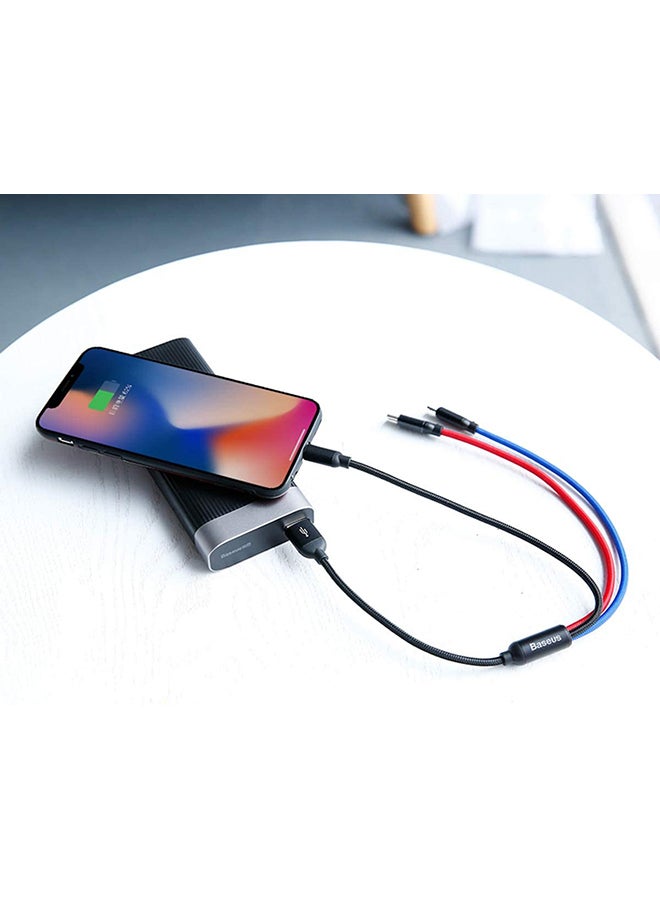 بيسوس كابل شحن برايماري سيريس 3 في 1 Type-C وLightning ومايكرو USB بطول 30 سم أسود / أحمر / أزرق - Image 2