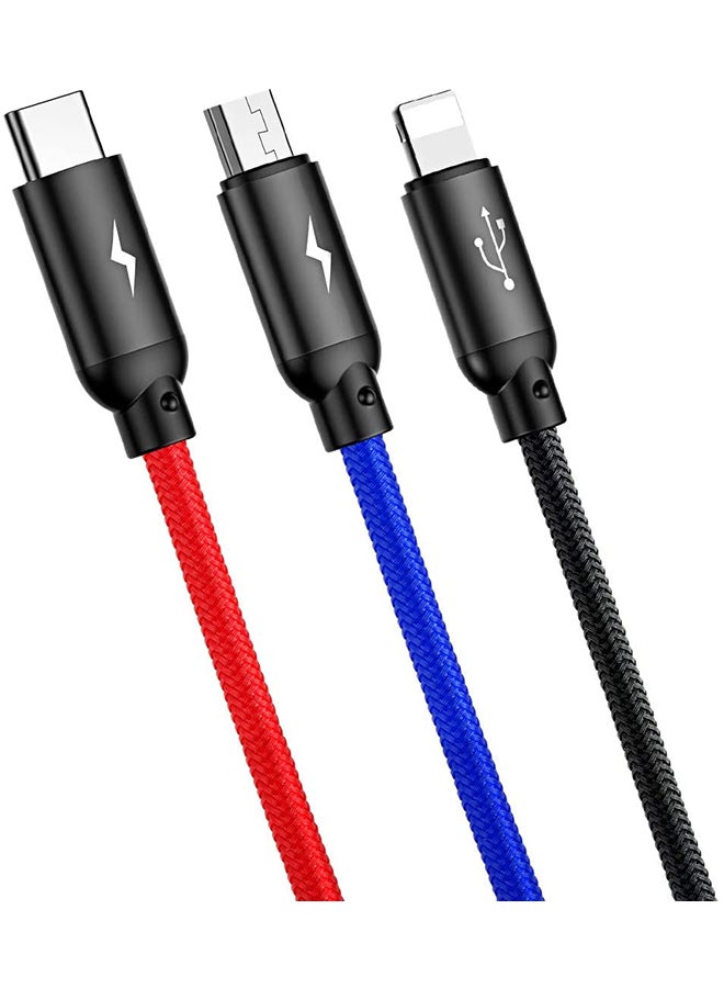 بيسوس كابل شحن برايماري سيريس 3 في 1 Type-C وLightning ومايكرو USB بطول 30 سم أسود / أحمر / أزرق - Image 4