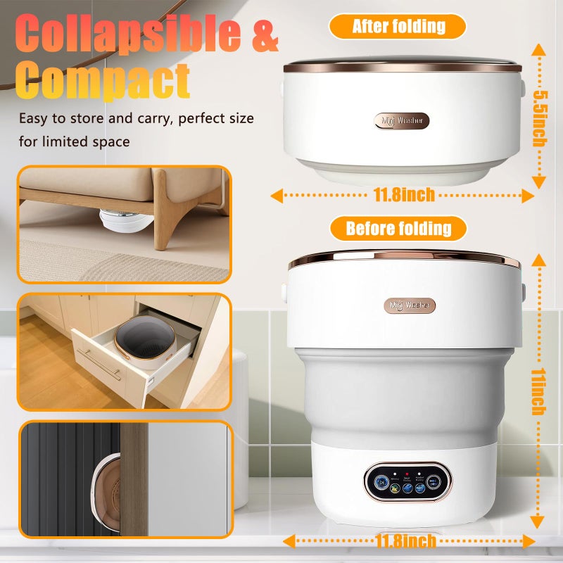 VUHIGIB Portable Washing Machine,15L Collapsible Mini Washer with 3 Cleaning Modes Drain Basket Small Foldable Laundry Machine for Travel Camping Dorms RVs Apartments Baby Clothes Underwear Socks Delicates - Image 2
