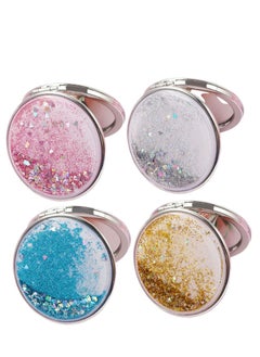 Y&D 4PCS Quicksand Makeup Mirror, Double Sided Round Handheld Compact Cosmetic Cartoon Wallet Cute Accessories Portable Travel Purse Mirror  - Image 1