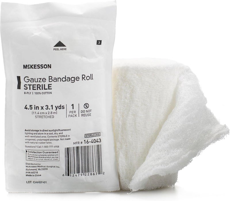 لفائف ضمادات الشاش من مكيسون، معقمة، 8 طبقات - لفة ضماد قطنية مجففة بالهواء، 4.5 بوصة × 3.1 ياردة
