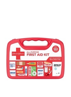 Johnson & Johnson All-Purpose Portable Compact First Aid Kit for Minor Cuts, Scrapes, Sprains & Burns, Ideal for Home, Car, Travel, Camping and Outdoor Emergencies, 160 pieces  - Image 1