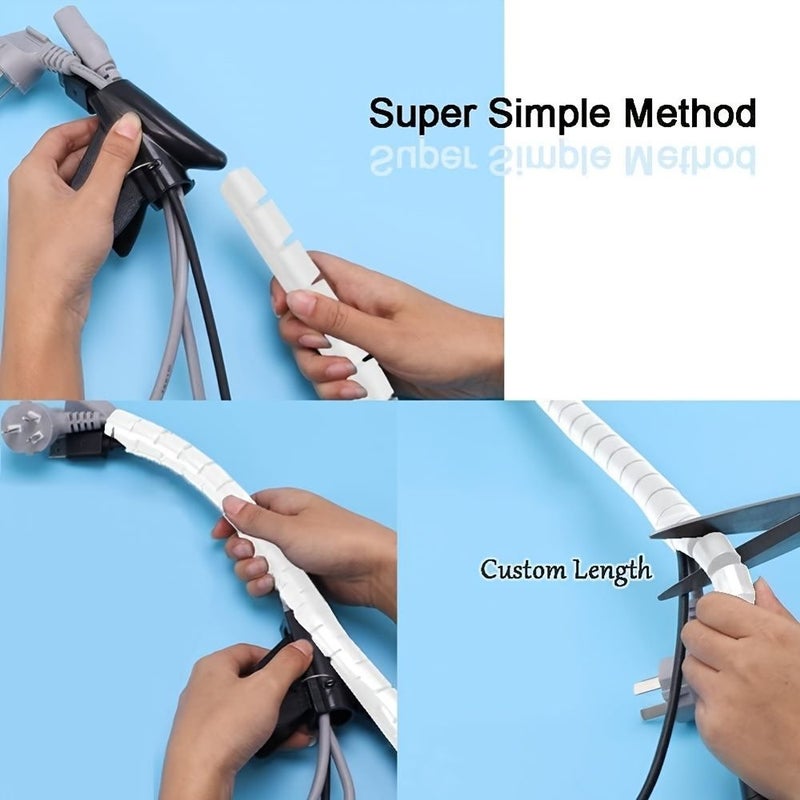 White 78.74Inch Cable Sleeve Wire Winding Tube With Cable Clips For Organization - Image 3