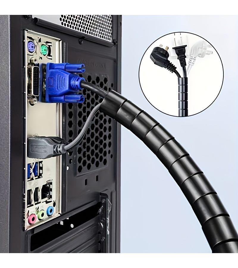 White 78.74Inch Cable Sleeve Wire Winding Tube With Cable Clips For Organization - Image 4