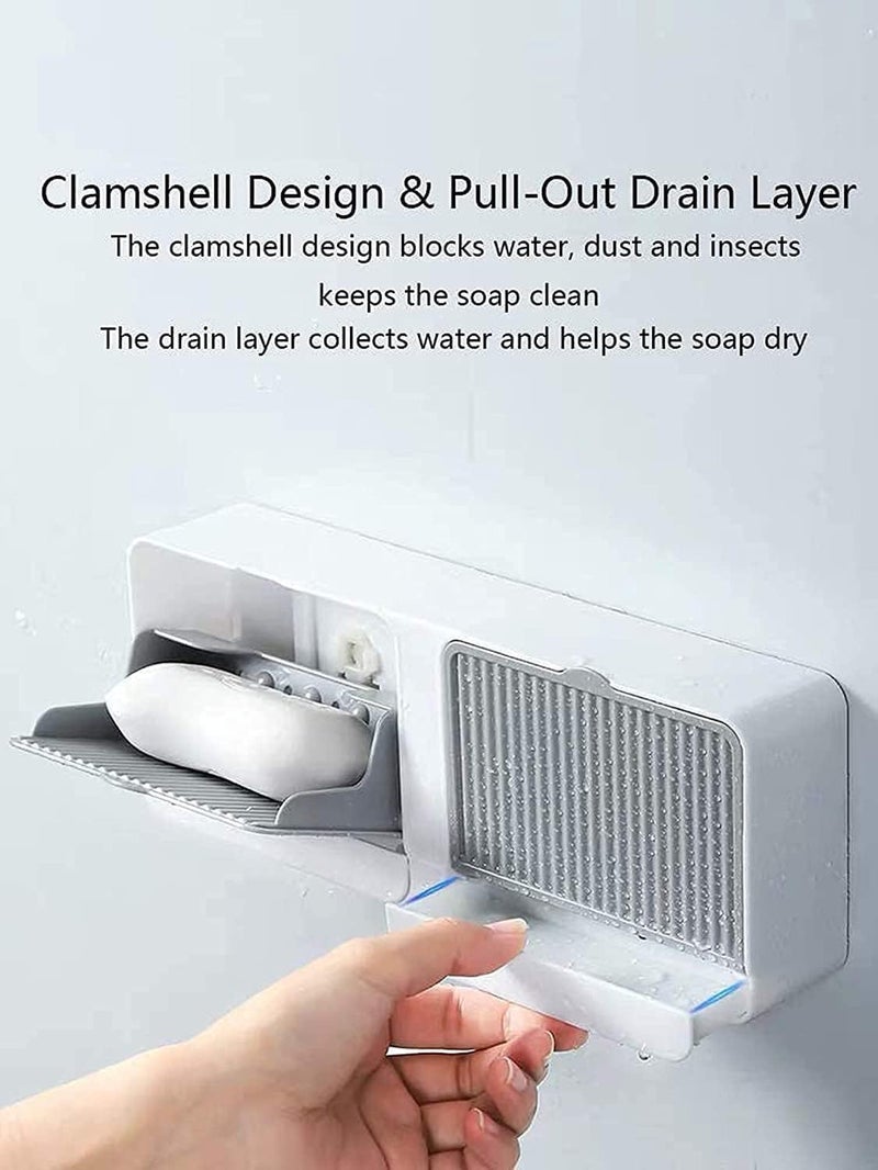 Kylex Wall-Mounted Double Bar Soap Box with Lid Double Grids, Drainage Box with Cover Soap Holder - Image 5