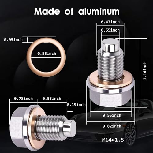 Miytsya Stainless Steel Sump Drain Nut Bolt, 1 PC M14x1.5 Magnetic Oil Drain Plug with 5 PCS Gaskets, Universal for Most Cars Ford Motorcycle Boat Leak-Proof Replacement (Silver) - Image 2
