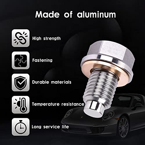 Miytsya Stainless Steel Sump Drain Nut Bolt, 1 PC M14x1.5 Magnetic Oil Drain Plug with 5 PCS Gaskets, Universal for Most Cars Ford Motorcycle Boat Leak-Proof Replacement (Silver) - Image 3