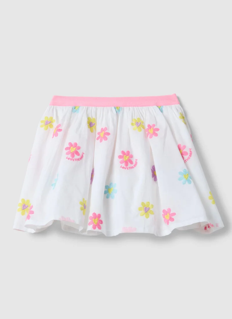 Ovs Ovs Girls' Regular Fit Skirt With Multicolour Pure Cotton And Flowers