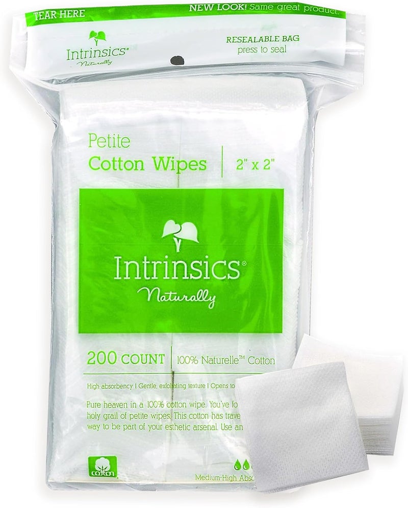 Intrinsics Petite Cotton Squares  2x2 4Ply 100 Pure Cotton Pads for Makeup Removal Facial Cleansing and Nail Care LintFree 200 Count