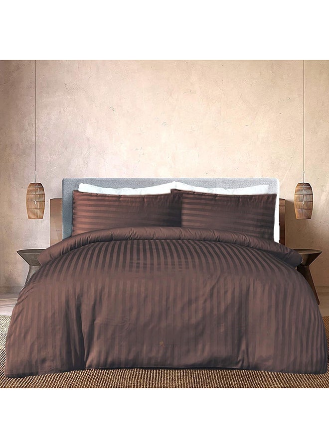 HOTEL COLLECTION Stripe Double COFFEE Brown Duvet Cover set with 2 Pillow Case 220x240 cm - Image 1
