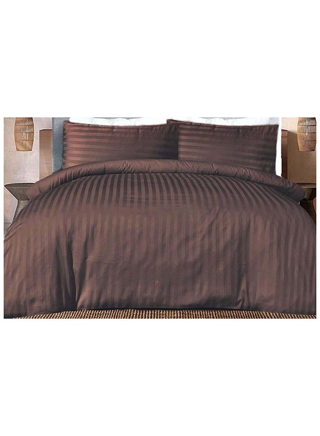 HOTEL COLLECTION Stripe Double COFFEE Brown Duvet Cover set with 2 Pillow Case 220x240 cm - Image 2